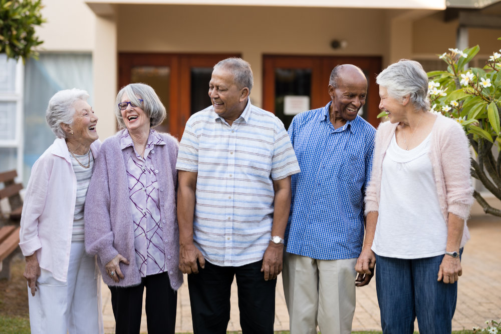 Group of 5 elderly people of diverse races and genders